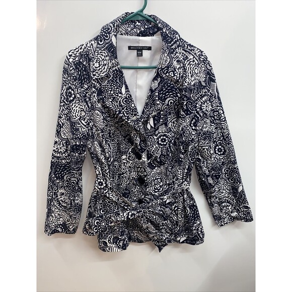 Briggs New York Womens black and white button up jacket with belt size 18w - Picture 2 of 11